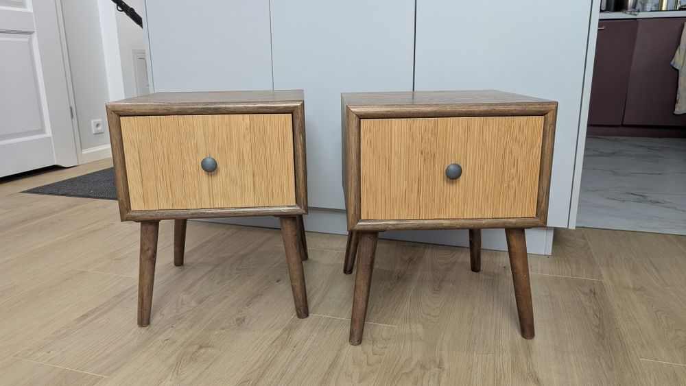 Komplet 2 szafek nocnych | Ryflowane fronty | Styl Mid-Century/Boho
