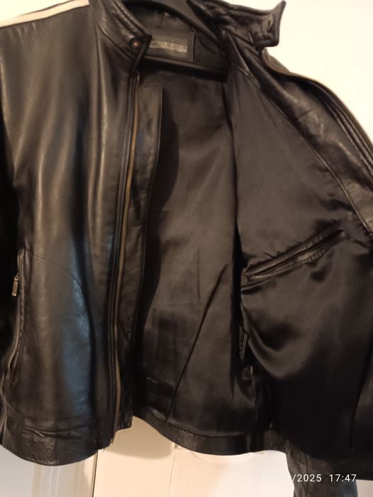 Jaqueta Motard em pele listrada  L/XL