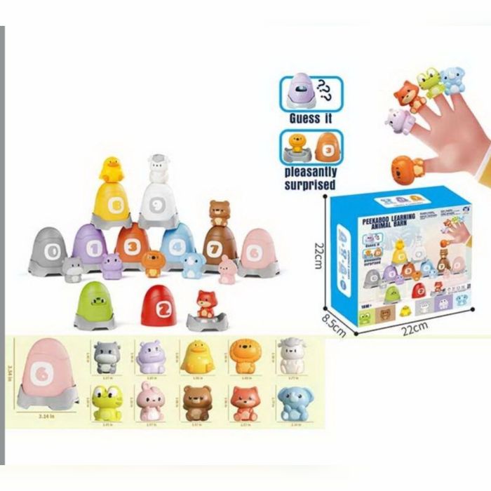 Пальчиковий театр набір 5 тваринок, сортер за кольорами будиночки 10