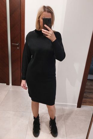 Italy Moda, Lara sukienka dzianinowa, wiskoza, czarna, rozm. M/L