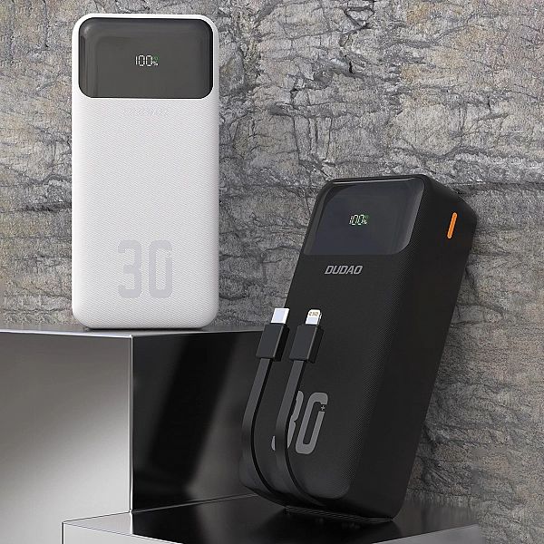 Powerbank Dudao K15MAX 30000mAh PD 22.5W z wbudowanymi kablami - biały