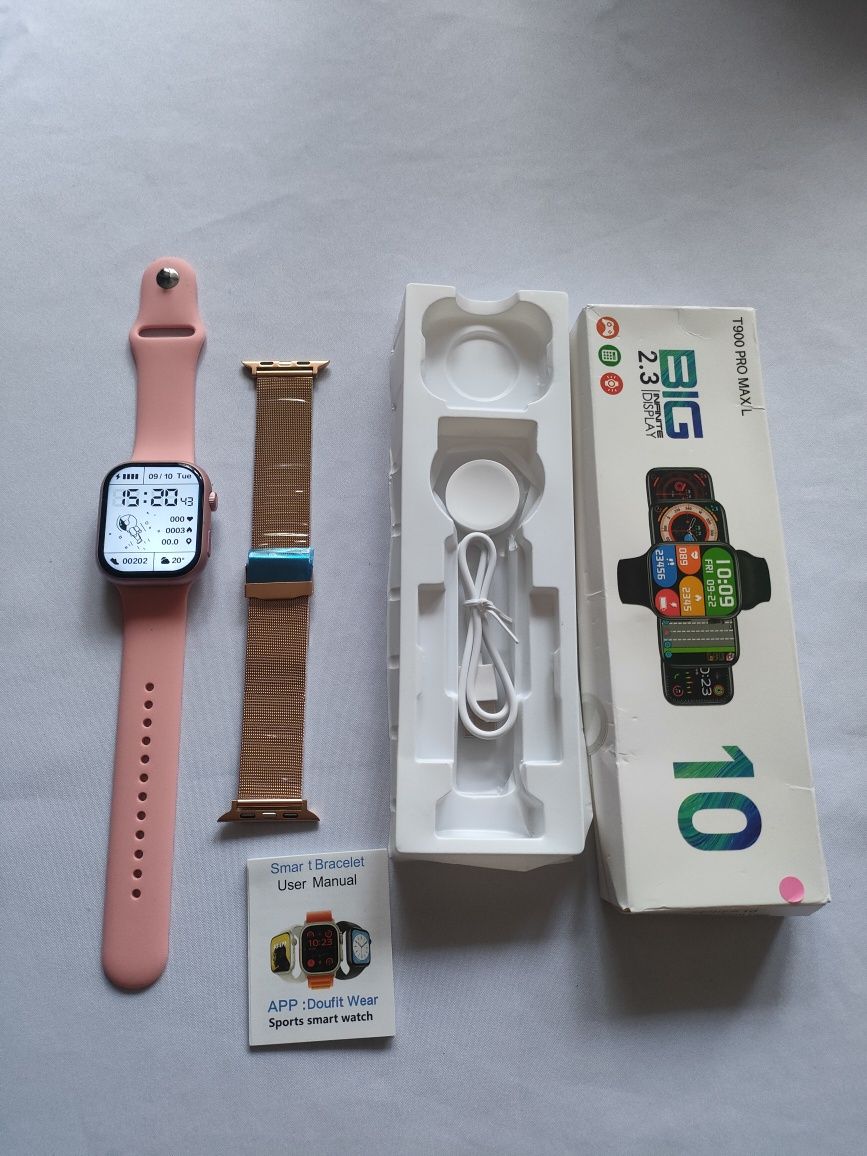 Smart watch 10 big T900 pro max nowy różowy plus folie gratis
