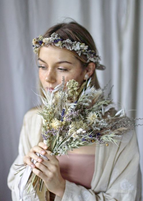 Zestaw ślubny: Bukiet ślubny, Wianek, Butonierka z Suszonych Kwiatów