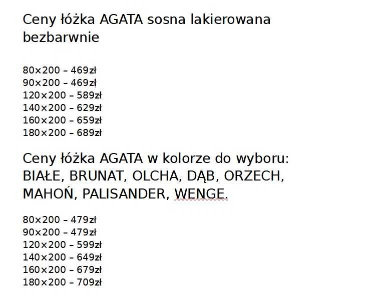 Łóżko sosnowe AGATA 80/90/120/140/160/180 x 200 Producent Dostawa 0zł