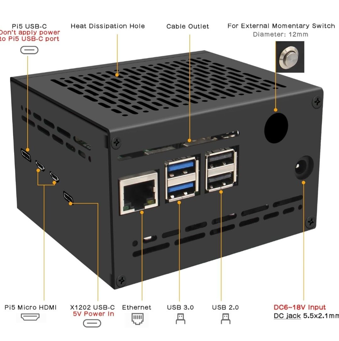 Geekworm X1202-C1 metalowa obudowa do Raspberry Pi5 & X1202 UPS Shield
