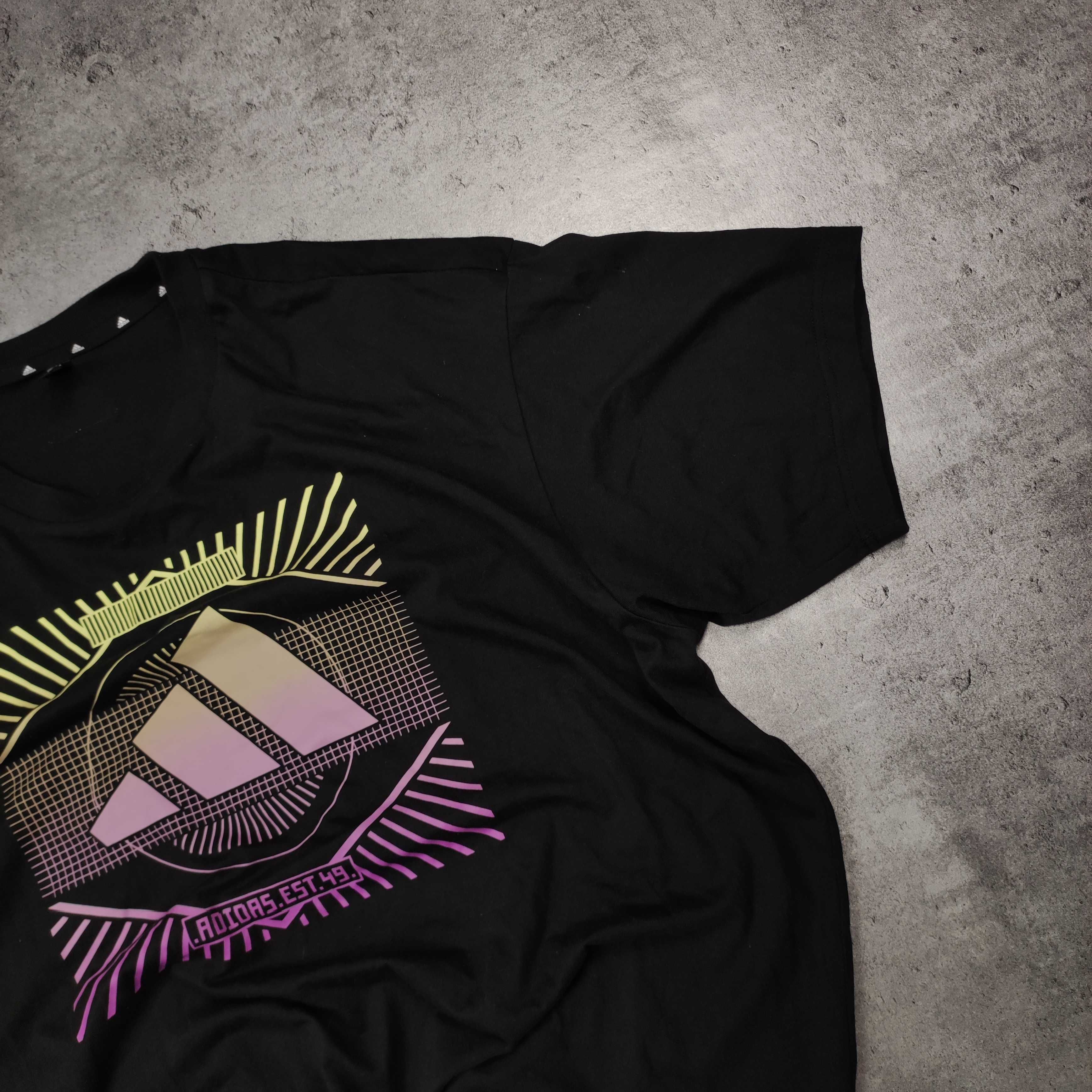 MĘSKA Koszulka Adidas Duże Logo Oversize Czarna Bawełna Nadruk Clima