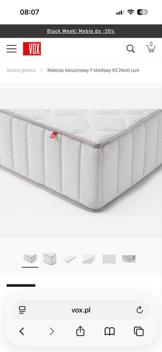 Materac Kieszeniowy 7-Strefowy H3 24CM LUNI VOX