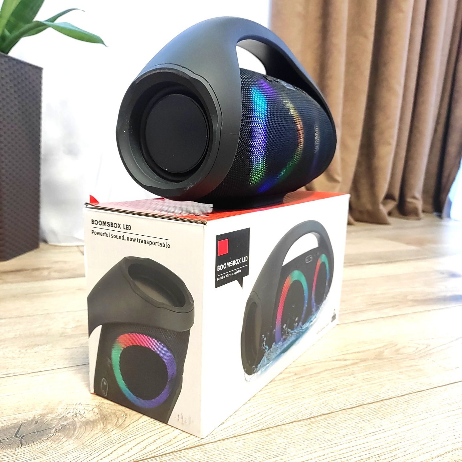 Bluetooth колонка Boombox LED з підсвіткою та ручкою гучний звук 31см