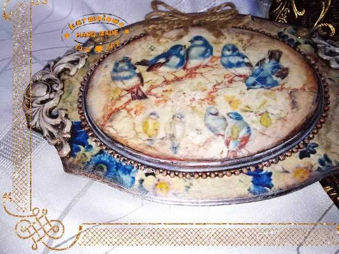 Obrazek panel Vintage decoupage handmade dekoracja ozdoba prezent