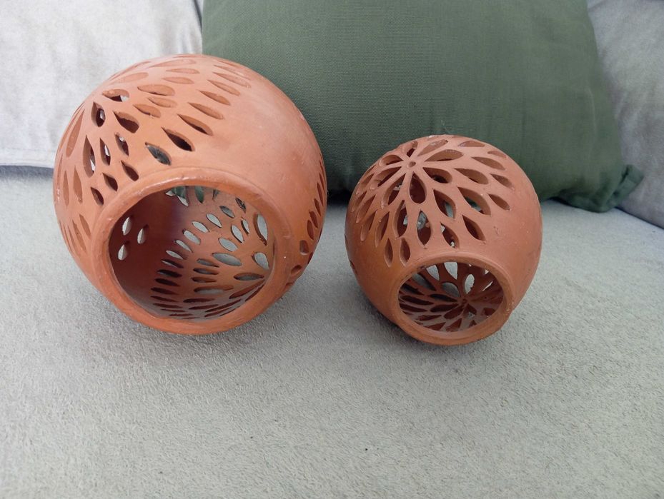 Lampiony gliniane ceramika ażurowe
