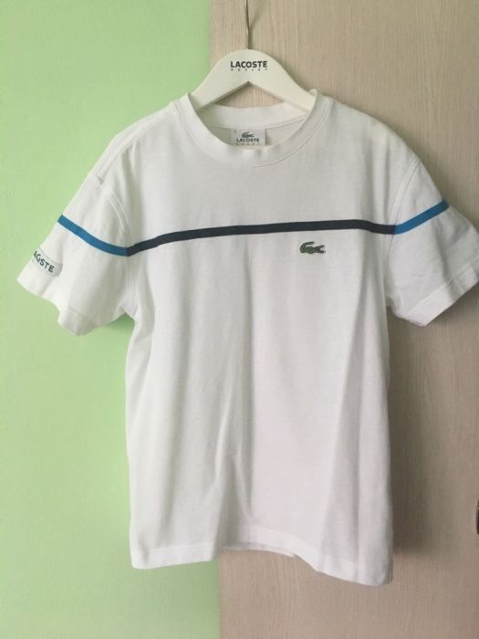 Śliczna koszulka Lacoste t-shirt 6 7 8 lat 134 140 biała bluzka lampas
