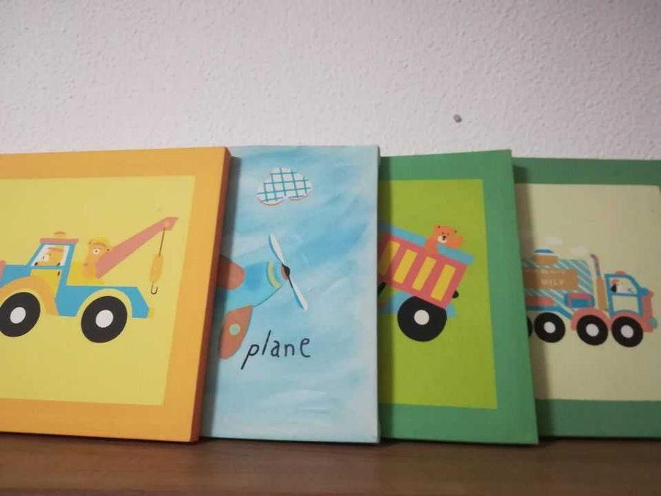 4 Quadros decorativos p/criança, feitos à mão