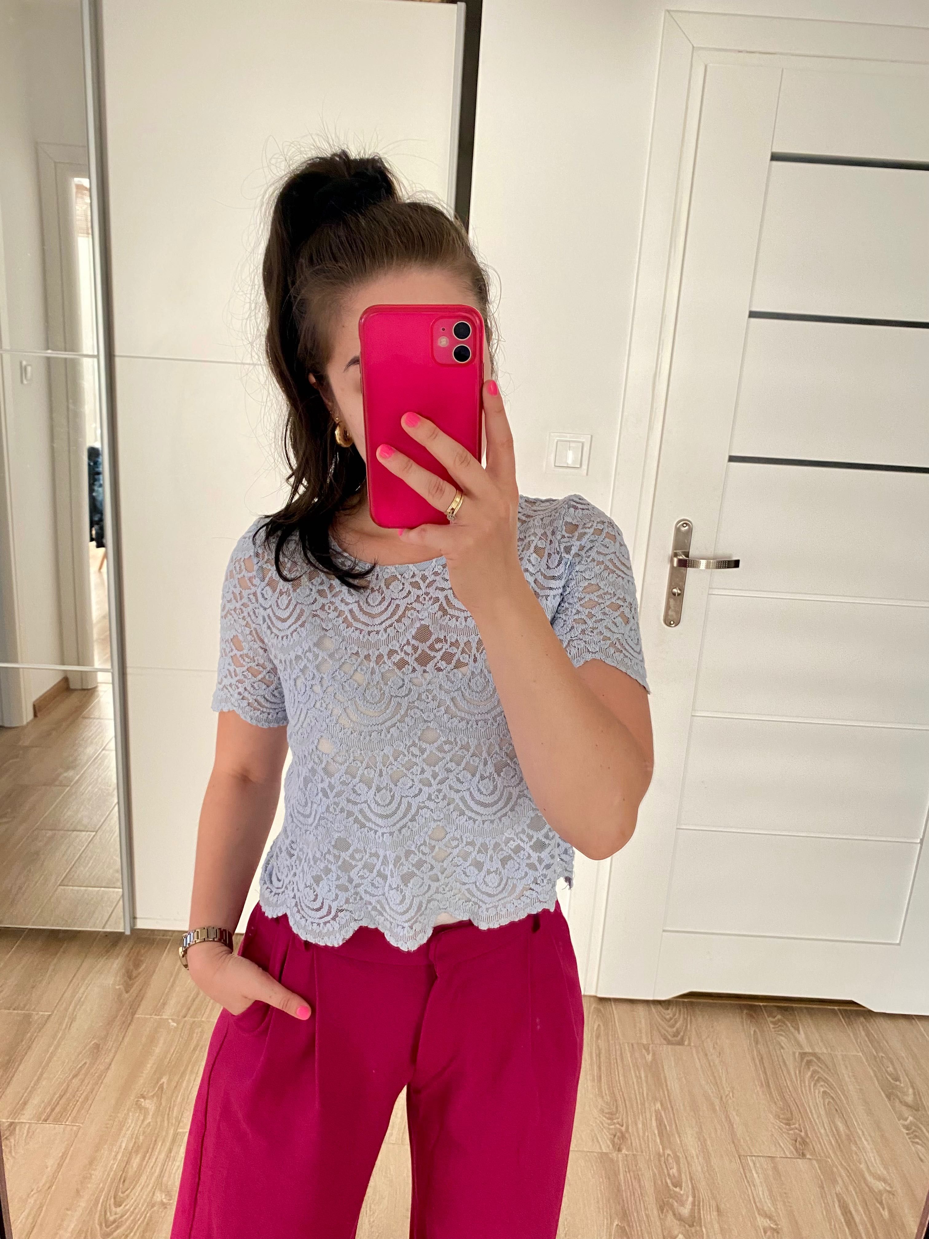 Koronkowy Crop Top HM H&M z Koronki Krótka Bluzka