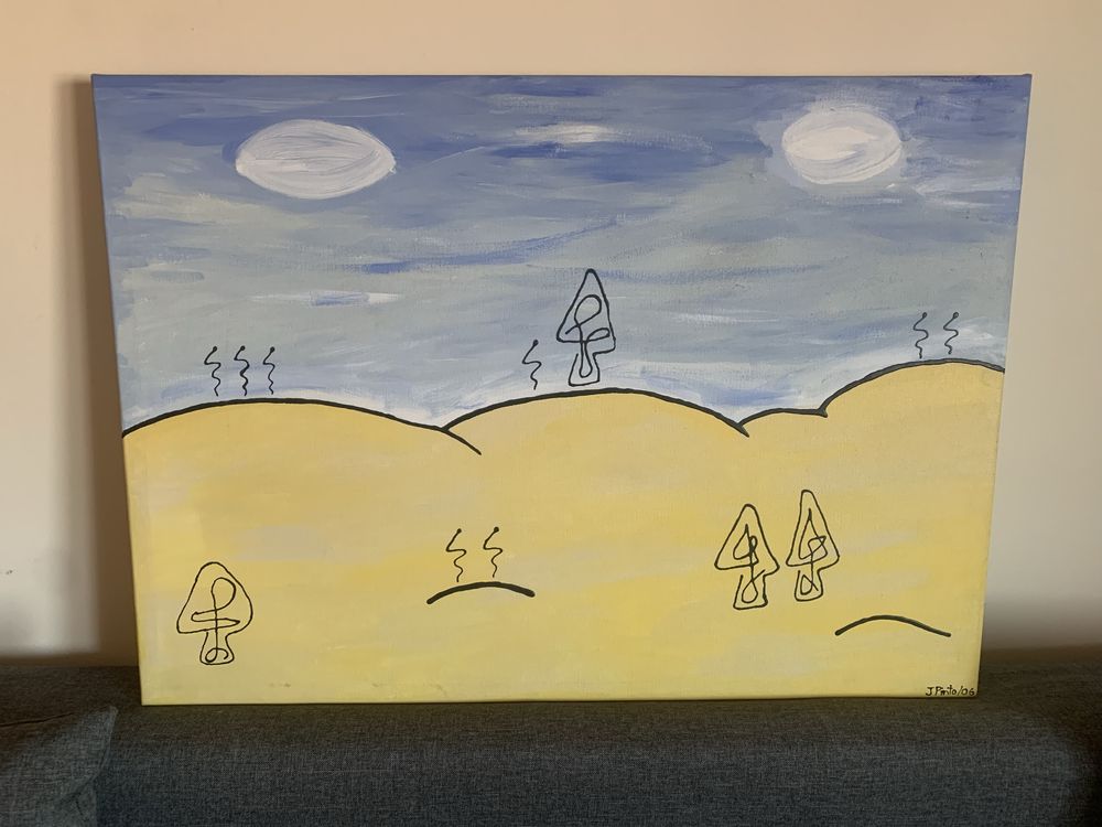 Quadro paisagem, cor azul e amarelo