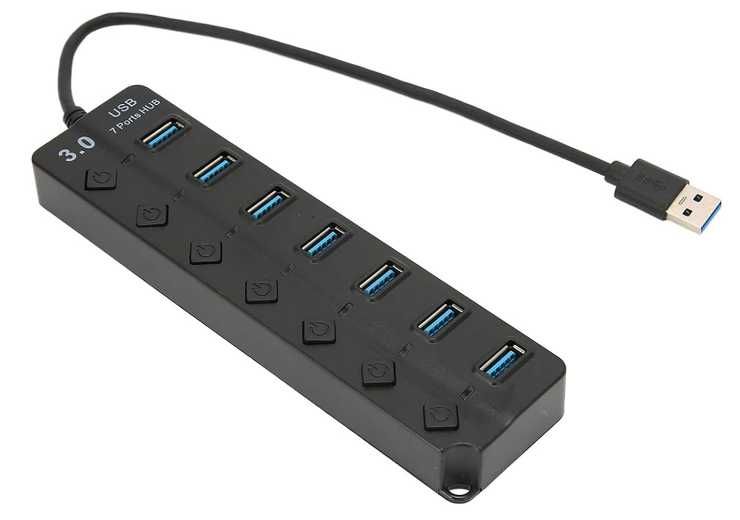 USB 3.0 концентратор на 7 портів Чорний USB-хаб HUB з вимикачами