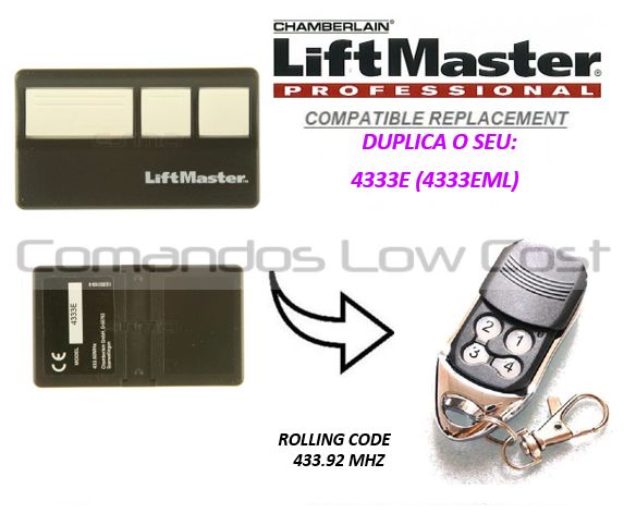 Comando Garagem compatível com Chamberlain Liftmaster