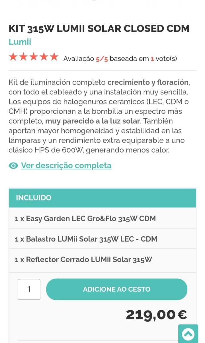 Cultivo Indoor Kit iluminação cultivo Lumii Solar Closed CDM