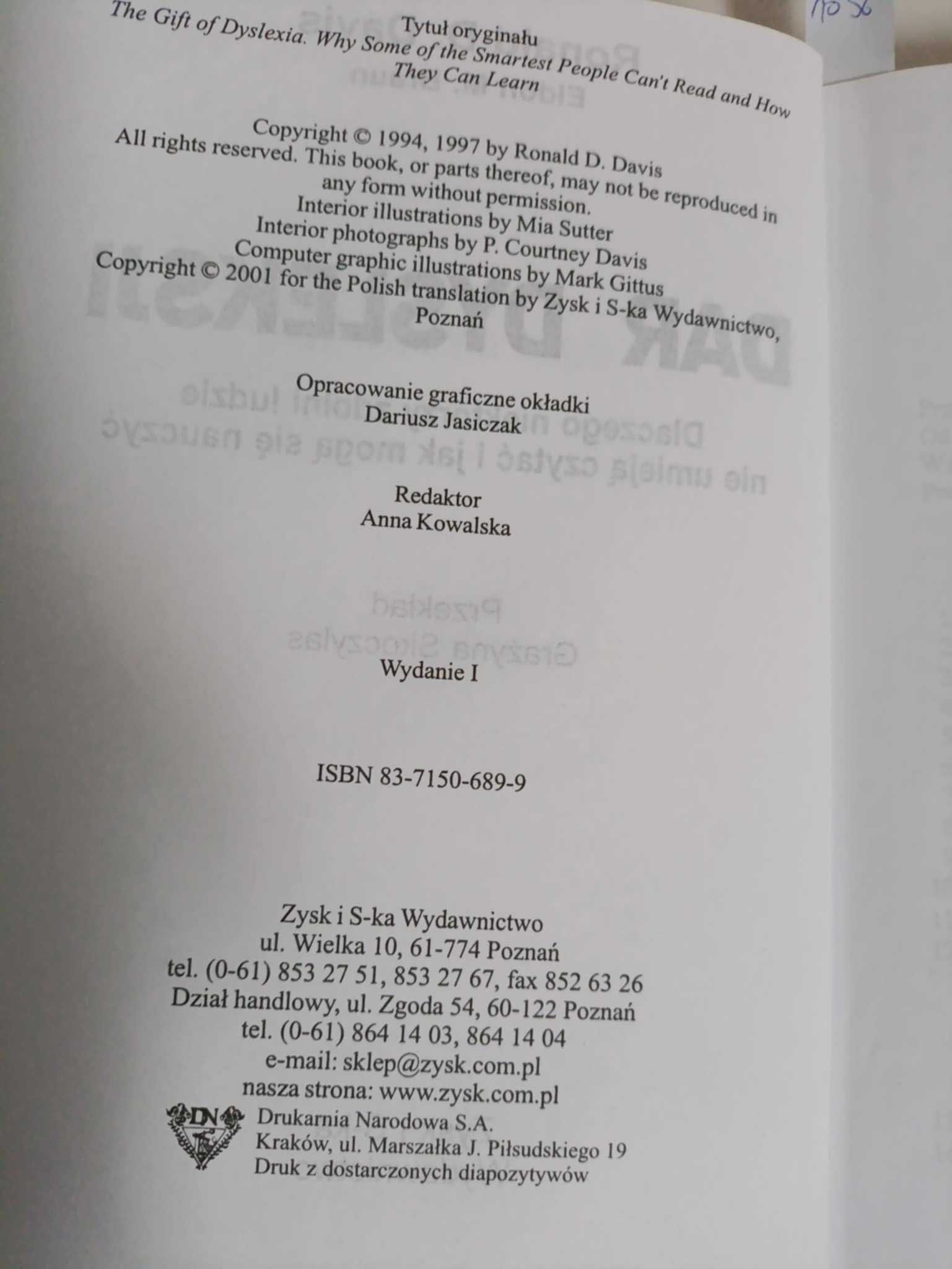 Dar dysleksji - Ronald Davis wydanie I z 1997 roku