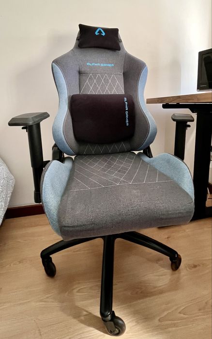 Cadeira Gaming Alpha Gamer Gaia Dark Grey/Blue Fabric V2