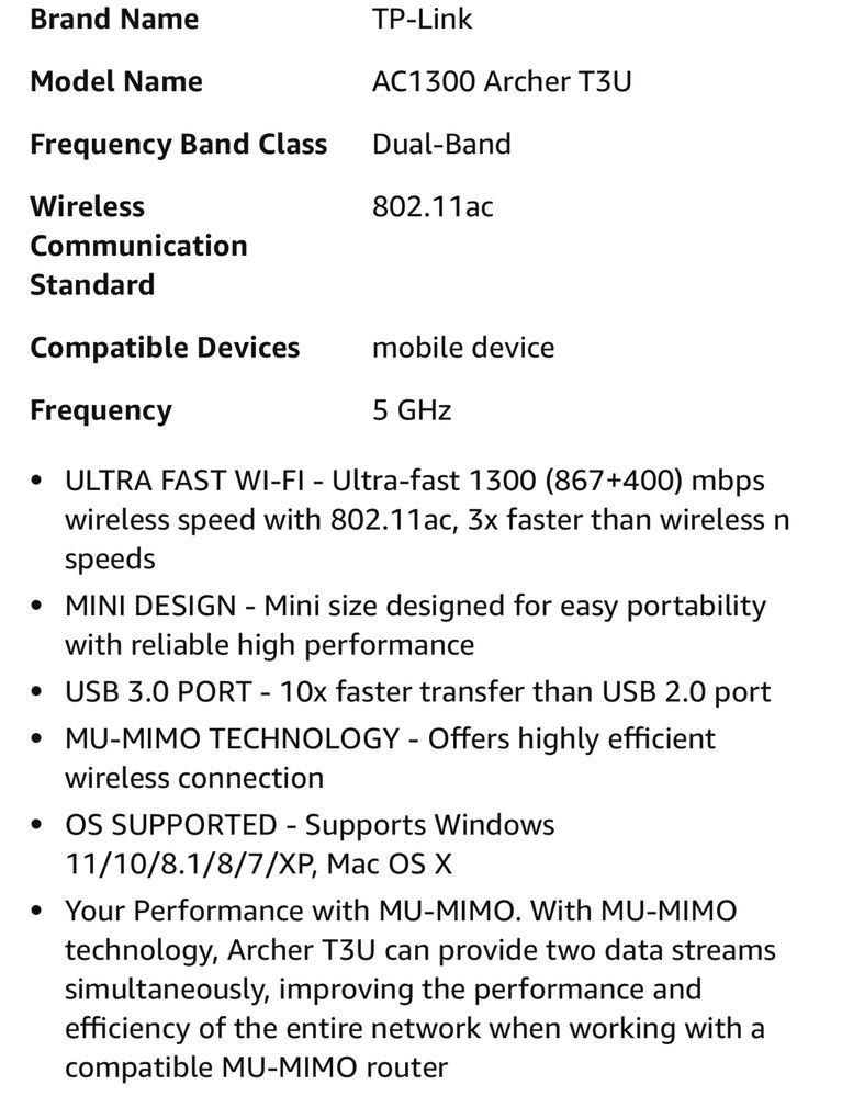 TP-Link Archer T3U AC1300 Wi-Fi Adapter