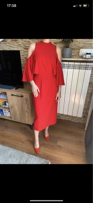 Czerwona sukienka, weselna, z rozcięciami - NAKD, rozm. XS/S