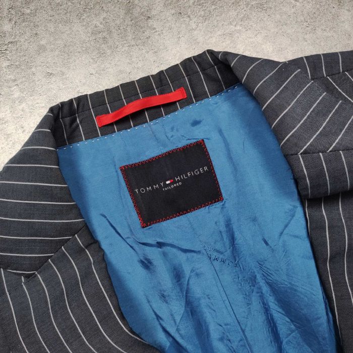 MĘSKA Elegancka PREMIUM Marynarka Paski Granat Tommy Hilfiger Wełna