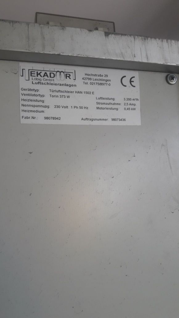 Kurtyna grzewcza powietrzna sklepowa 3200m3/h 6400m3/h 0.45kw