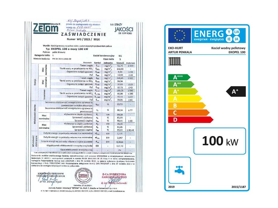 Kocioł z podajnikiem na pellet EKOPEL 100kW A+ piec 5 klasa ECODESIGN