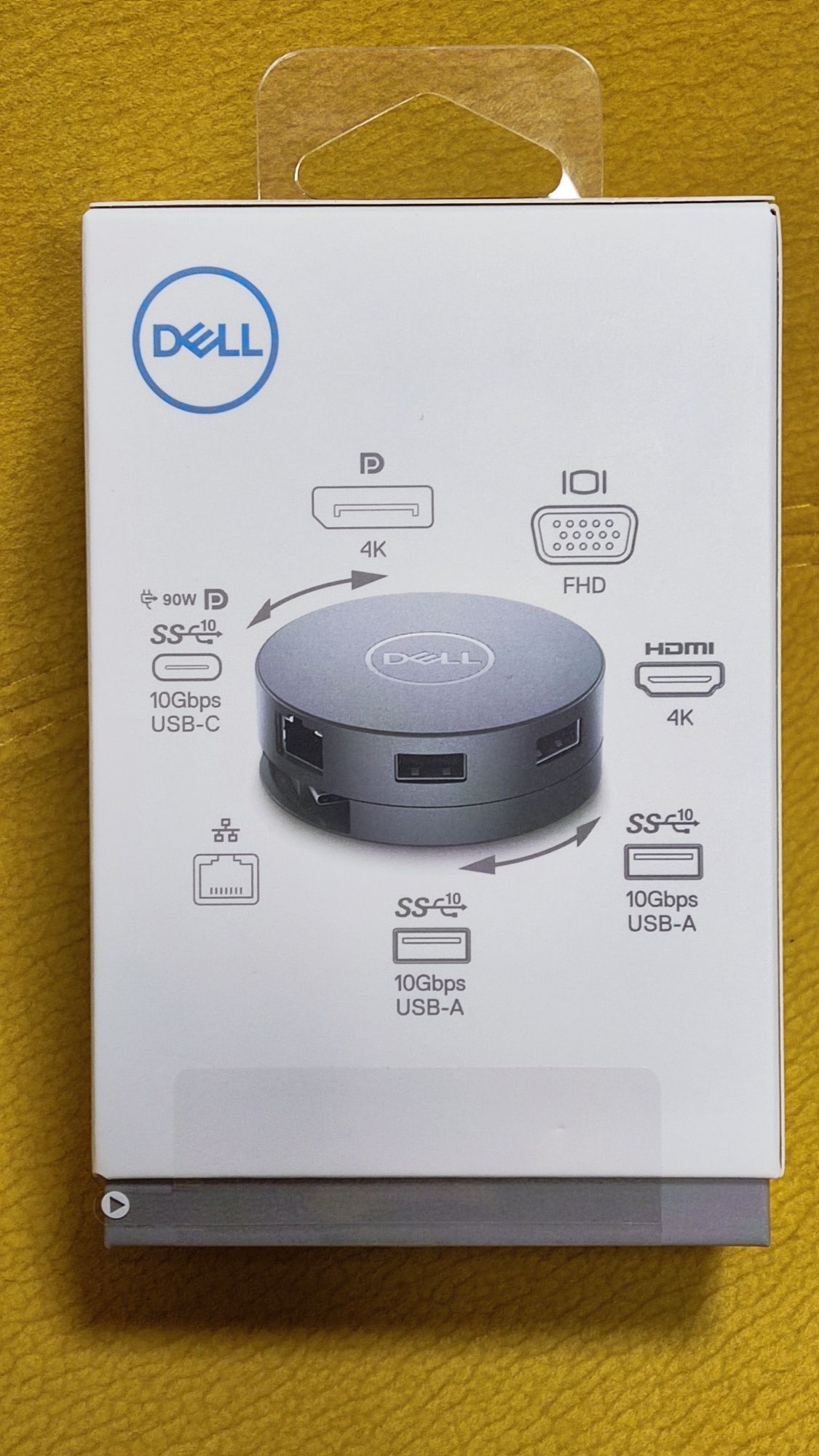 DELL DA310 wieloportowy adapter USB HUB 7 w 1 USB-C kółko srebrne