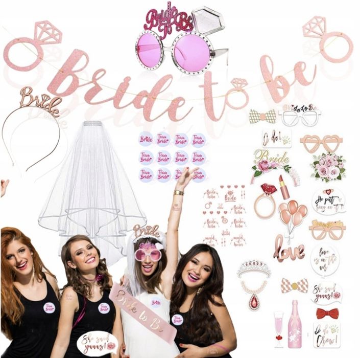 Nowy! Zestaw na wieczór panienski. Welon okulary panna młoda