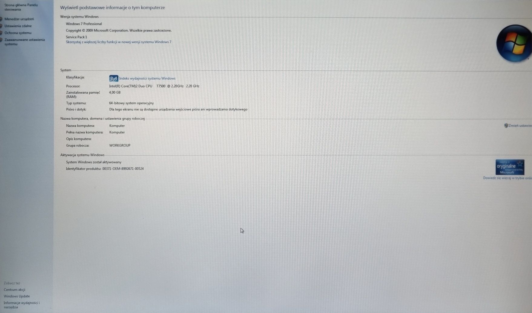Laptop Dell 2x2.2GHz, 4Gb, SSD 128Gb Windows 7, do warsztatu, diagnost