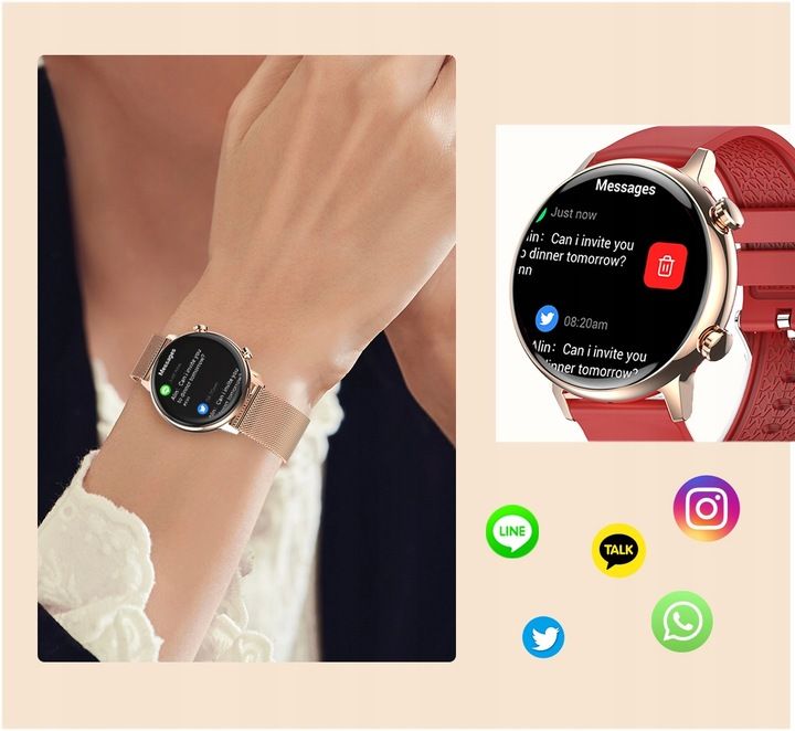 Smartwatch Damski Zegarek Rozmowy Powiadomienia Sport Zdrowie Polskie
