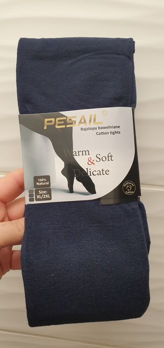 Bawełniane rajstopy damskie bawełna 95% granatowe XL/2XL miękkie ciepł