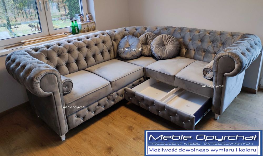 PRODUCENT Naroznik chesterfield glamour pikowany kryształki NR.412