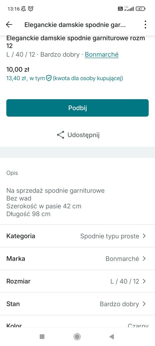 Spodnie damskie eleganckie rozmiar L bonmarche