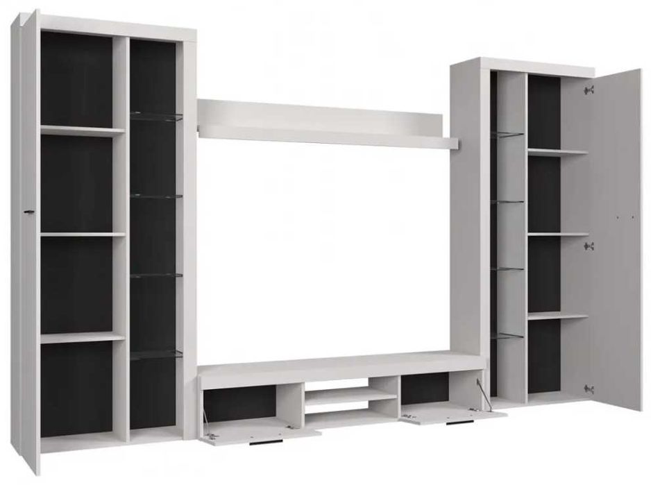 Meblościanka + Szafa Lustro  Dąb Lefkas / Biała / Dąb Sonoma