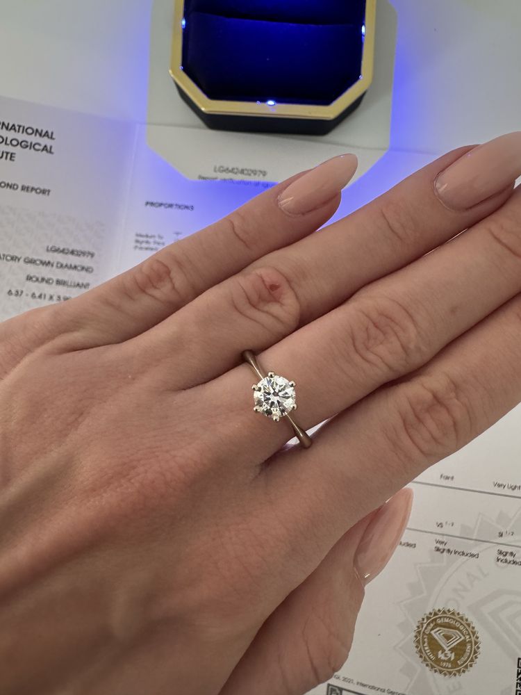 Pierścionek z diamentem 1 CT VS1 D, certyfikat IGI, brylantem, 585