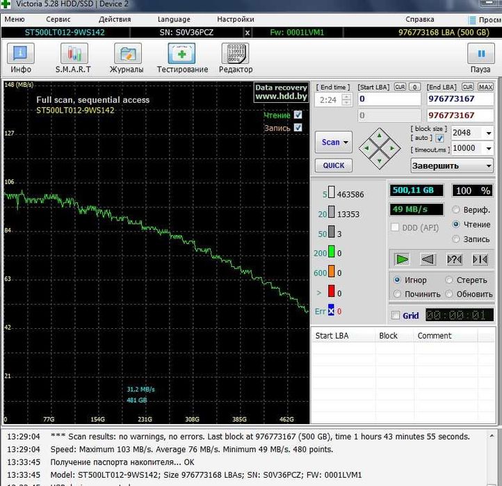 Жесткий диск Seagate HDD 500GB 2.5" для ноутбука в хор.сост.