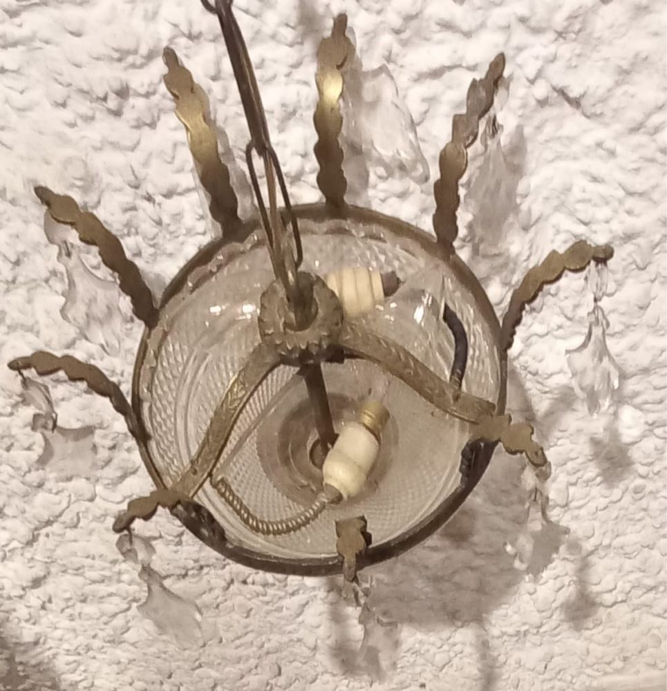 Candeeiro classico de teto em bronze e cristal