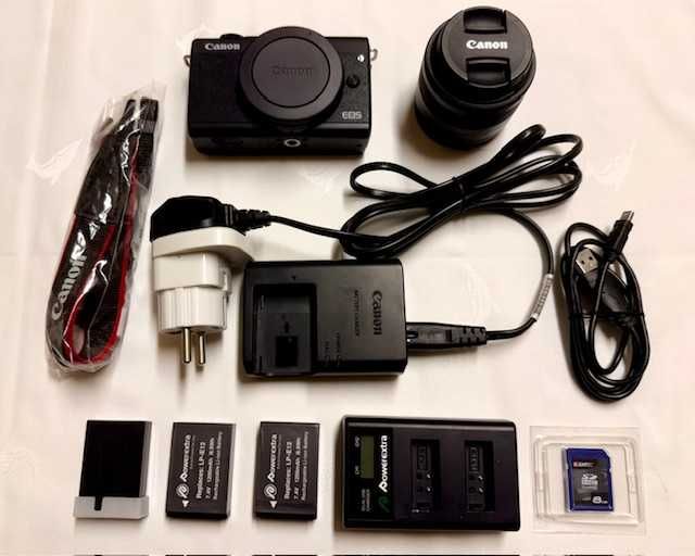 Canon EOS M200 + Kit Completo + 2 Baterias Extra + Cartão SD 8GB