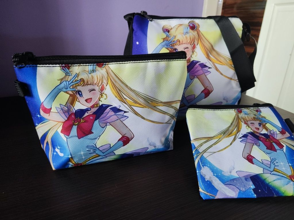 Sailor Moon zestaw: torebka- kosmetyczka-portfel