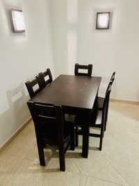 Mesa de jantar com 6 cadeiras (madeira maciça)