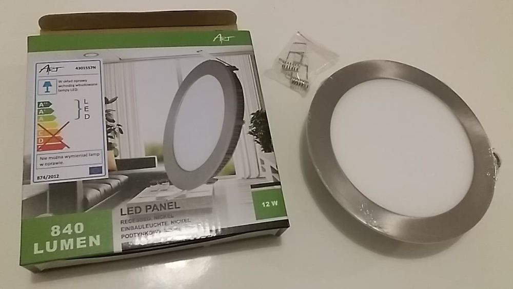 Panel LED, okrągły, nikiel, 12W, ultra slim, 4000K