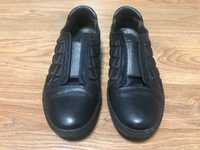 Чёрные мягкие кожаные кроссовки мокасины туфли