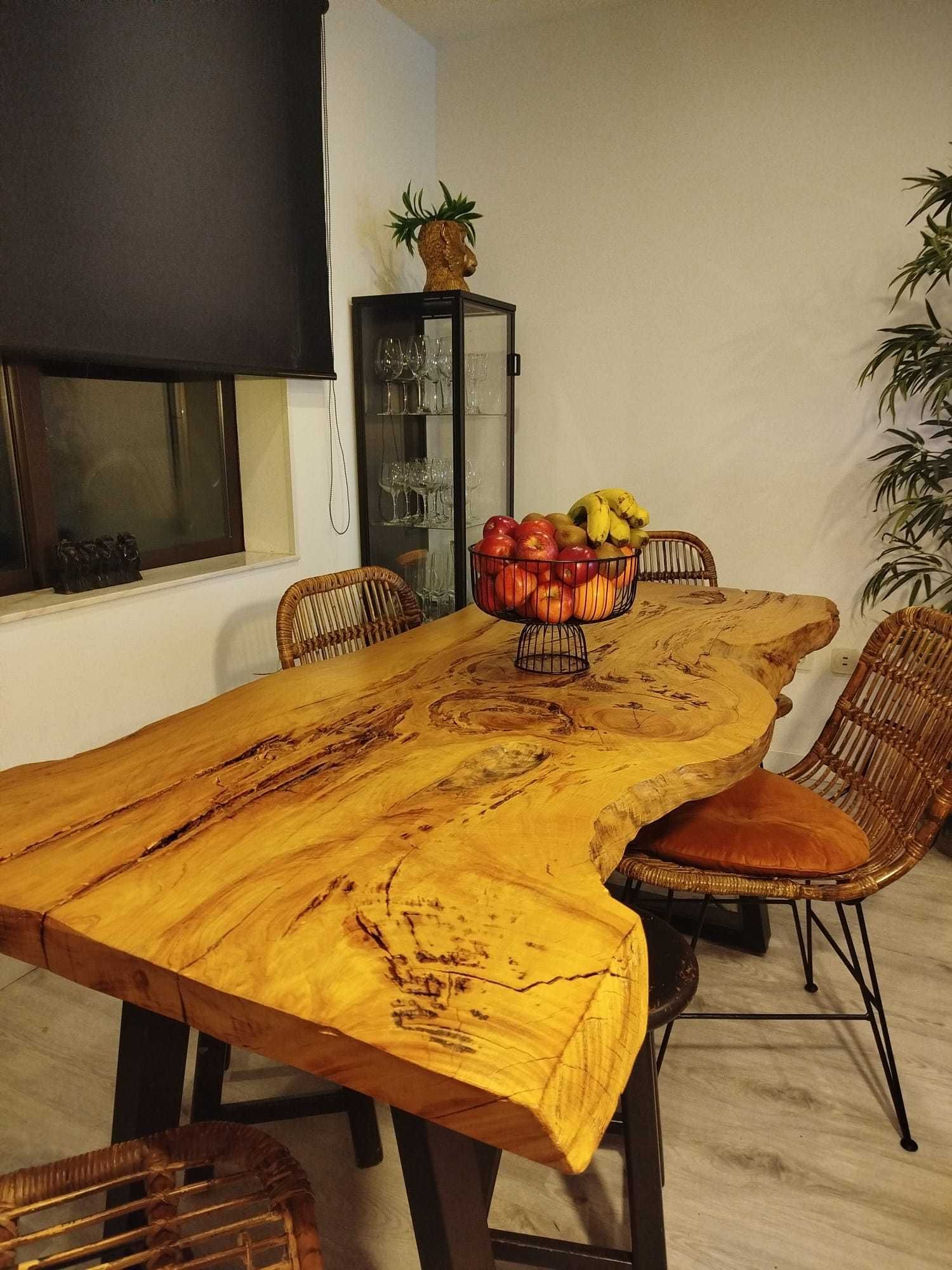 Mesa Rústica de Tronco Maciço Design Único mesa de jantar mesa reunião