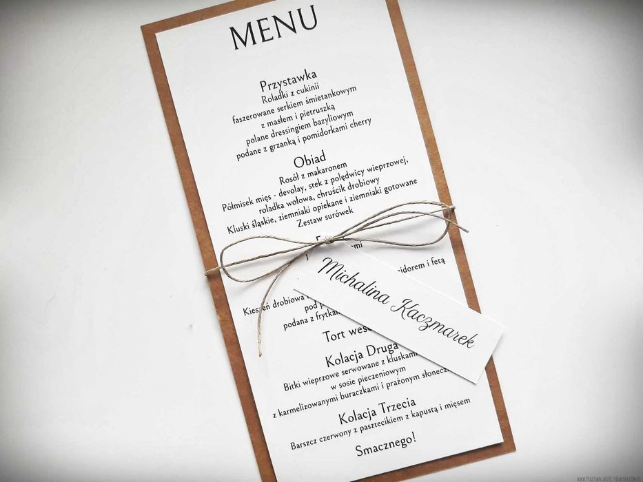 Karta menu z winietką