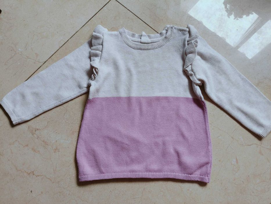 Sweterek dla dziewczynki, kremowo-fioletowy, H&M, r.86