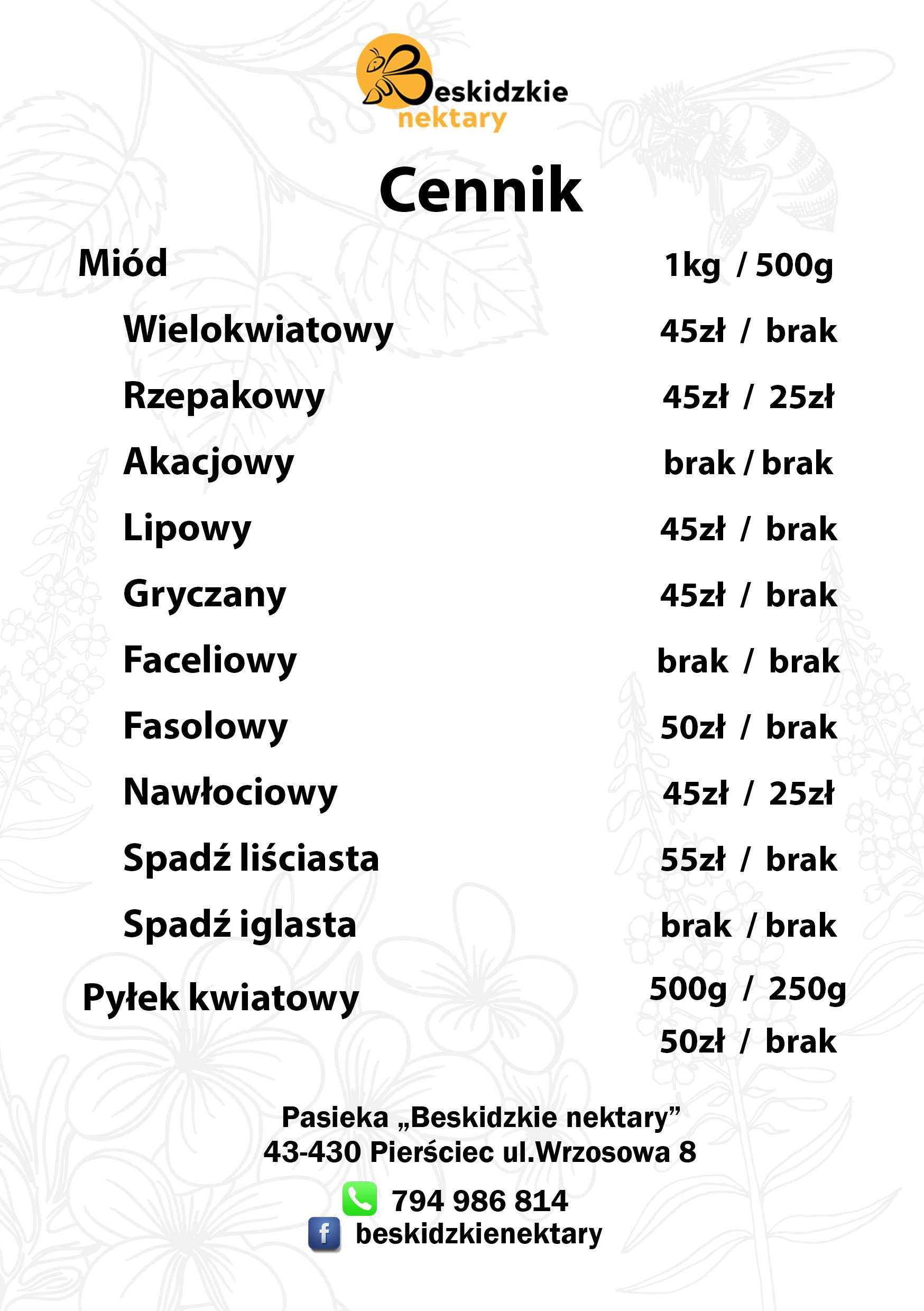 Miód lipowy faceliowy spadziowy nawłociowy gryczany fasolowy 2024