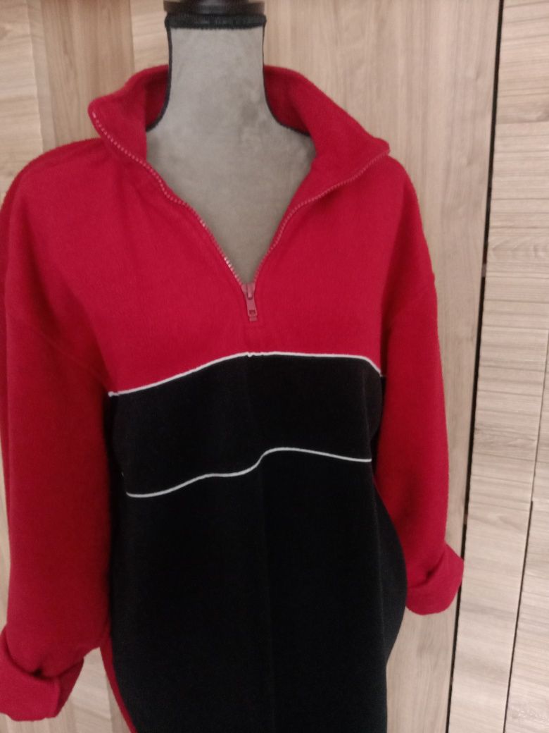 Bluza polar czarny i bordo jak wino golf suwak.