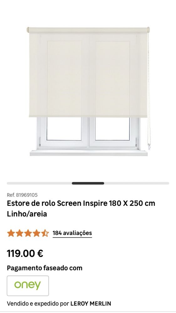 Estore de rolo translúcido 180 x 250cm